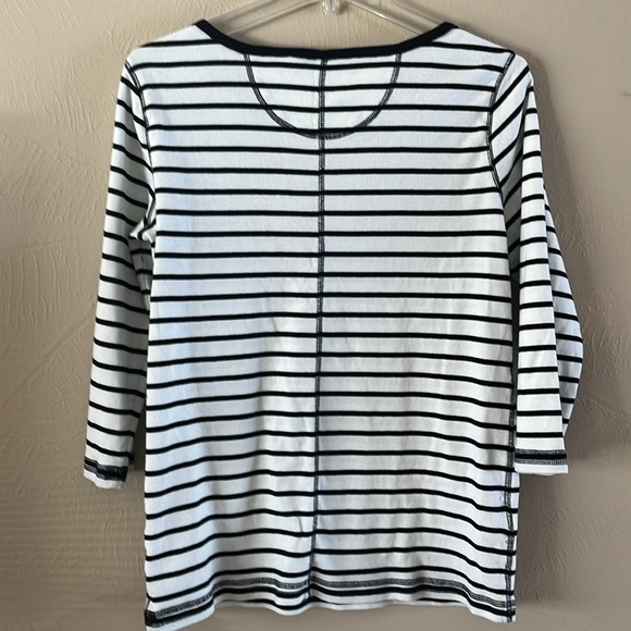 Eddie Bauer Split Neck Three-quarter Sleeves White Black Stripes T-shirt Size XL - Picture 6 of 14